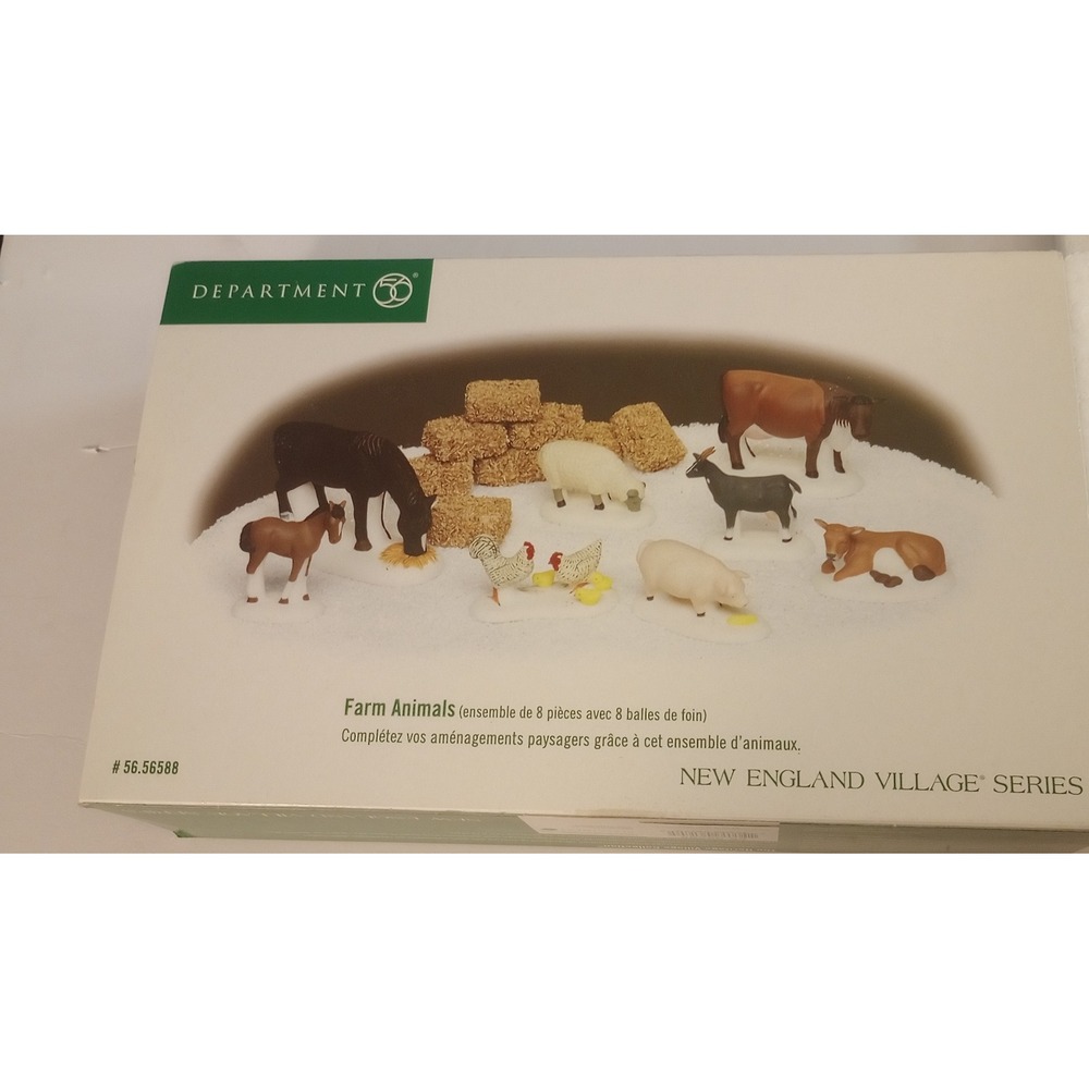 Department 56 New England Village Farm Animals Hay Bales Set Missing Goat